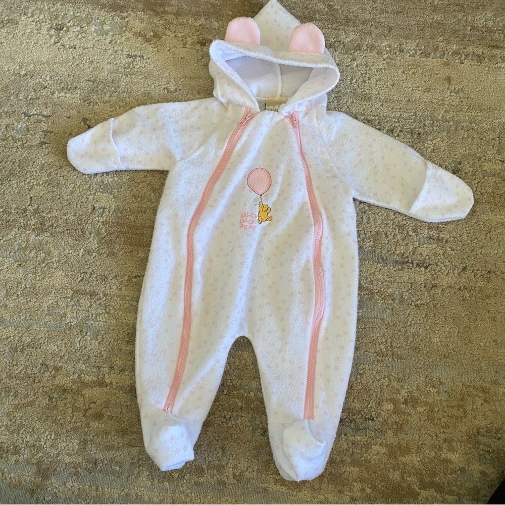 Classic Pooh Winnie The Pooh Vintage Sleepsuit Sleeper Bodysuit Hooded Ears: 0-6
